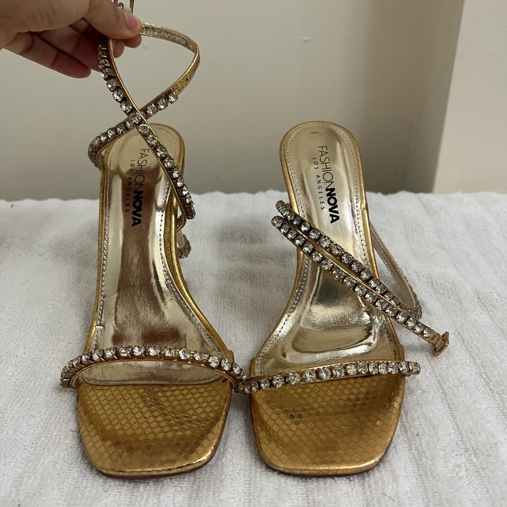 Fashion Nova Radiant Gold Rhinestone Heels